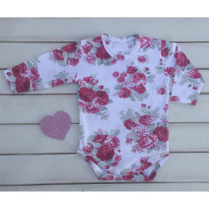 BODY MANGA LARGA BLANCO CON FLORES ROJAS
