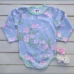 BODY M/L CELESTE CON FLORES ROSAS