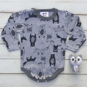 BODY M/L GRIS CON ANIMALITOS NEGROS Y BORDE GRIS - Imagen 1