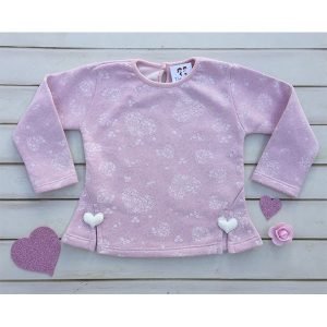 BUZO ROSA FRISADO CON CORAZONES DE FLORES