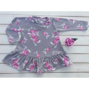 VESTIDO FRISADO GRIS FLOREADO