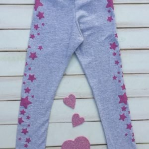 CALZA DE ALGODÓN CON LYCRA GRIS CON ESTRELLAS ROSAS CON GLITTER - Imagen 1