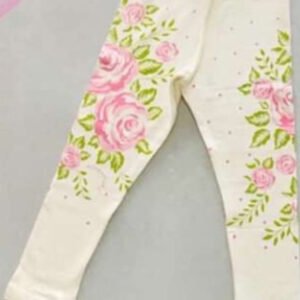 CALZA BEIGE CON FLORES ROSAS Y LUNARES AL COSTADO NTS GRLS - Imagen 1